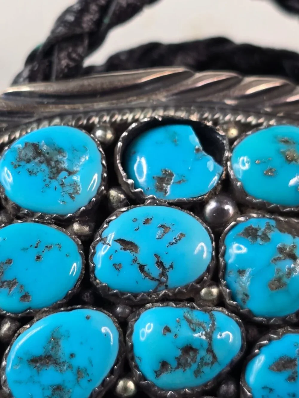 Southwestern Native American Sterling Silver Turquoise Spencer Bolo Tie E644